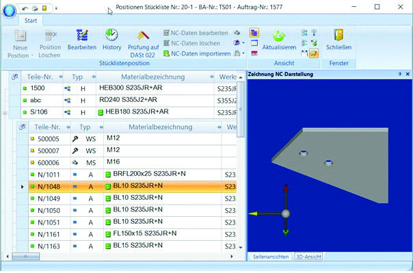 IQSteel.ERP Stücklistenbearbeitung NC-Editor NC-Bearbeitung